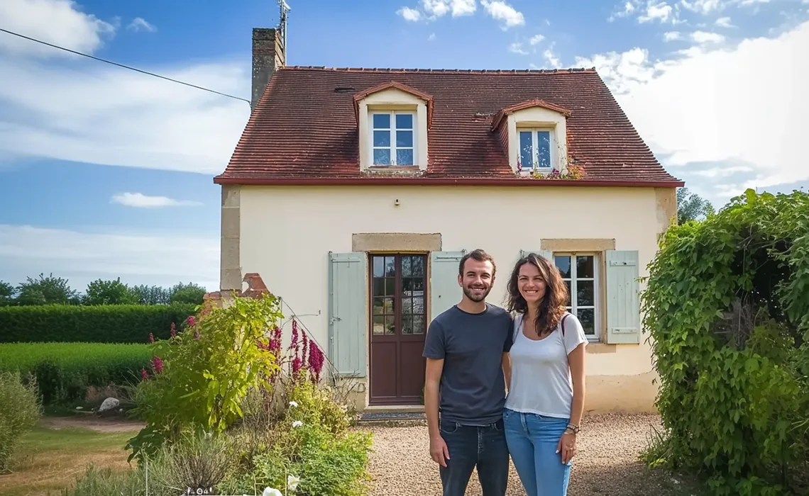 Astrid et sa famille devant leur maison